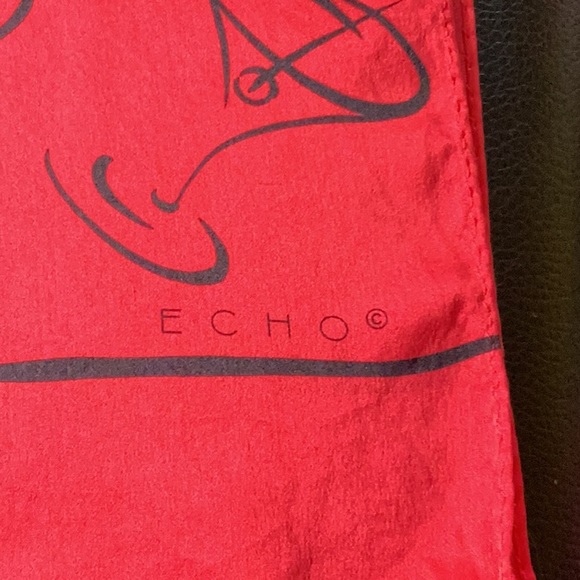 Vintage 80s ECHO Korea woman,s  Red/ black 100% Silk Scarf Size- 58X11” - Picture 5 of 6